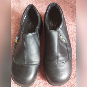 Mellow Walk Women's Black Leather Loafers 4085 Safety Shoes Steel Toe Size 8E